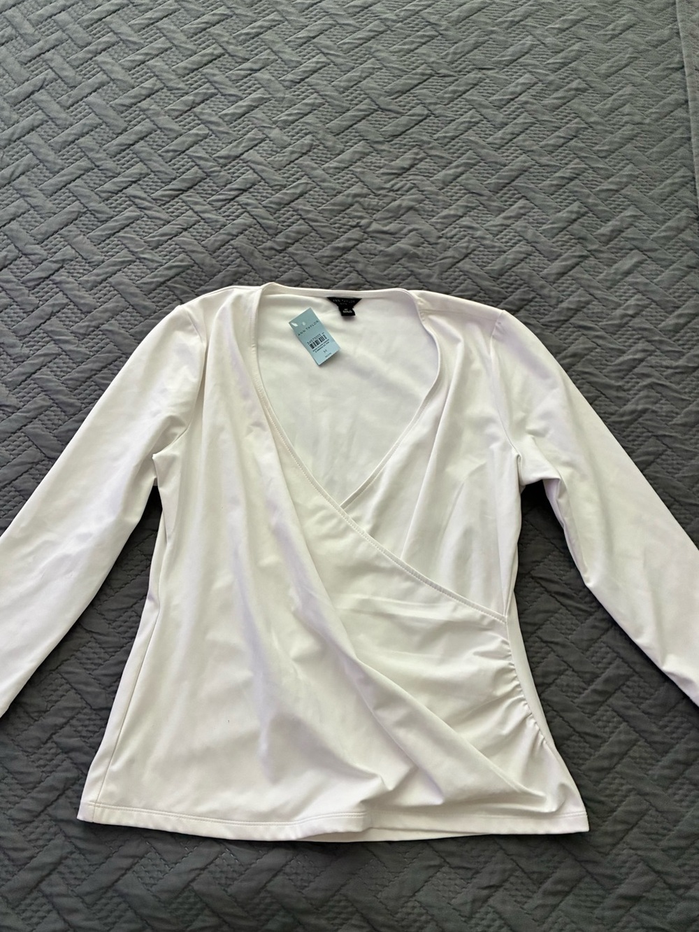 Ann Taylor White Wrap-Front Long Sleeve Top
